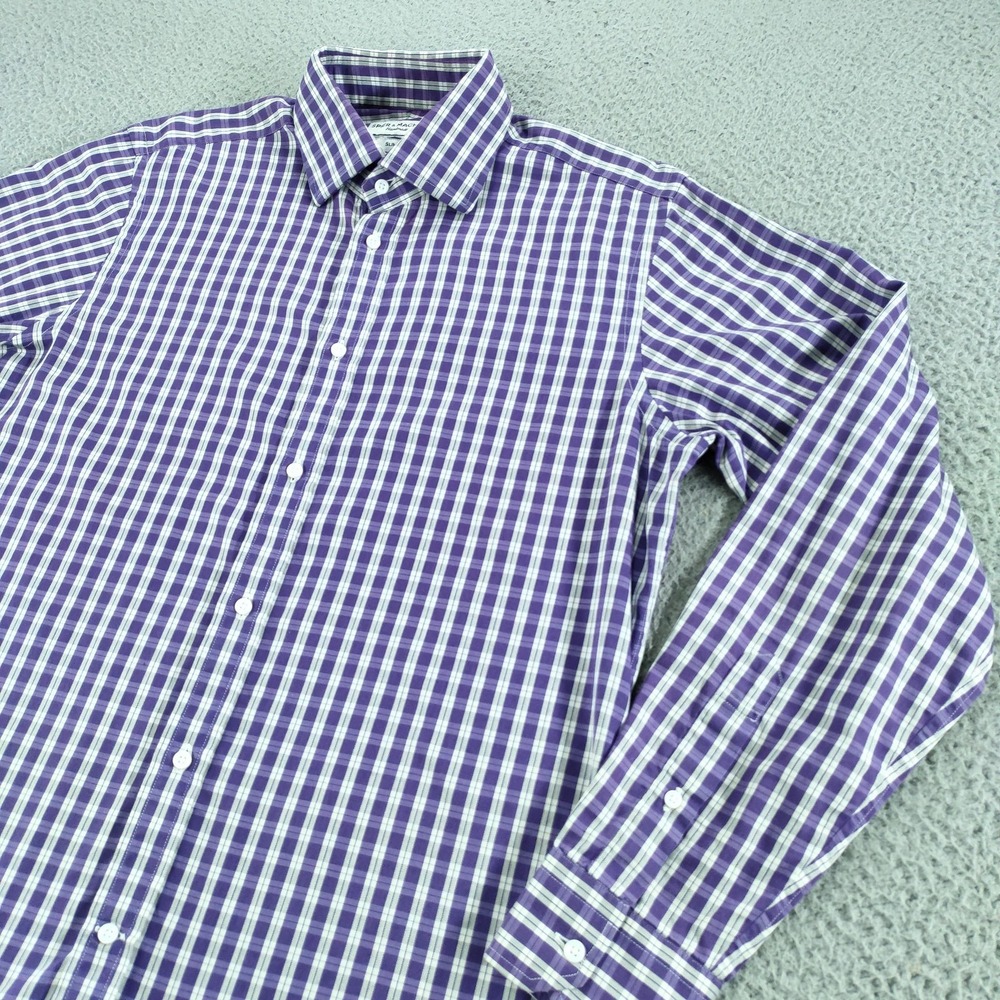 Spier & Mackay Dress Shirt Mens 16 32/33 Purple Plaid Slim Fit Cotton Button Up